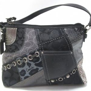 Coach Small Black/Grey Textile Carry Purse
